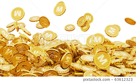Many gold coins engraved with the letter M (initial for money) 63612323