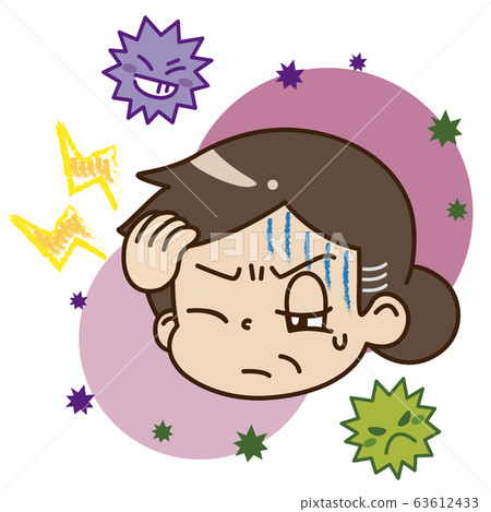 與一名患有頭痛的中年婦女的病毒插圖 63612433