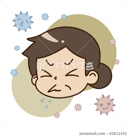 打噴嚏中年女子和屋塵的插圖 63612435