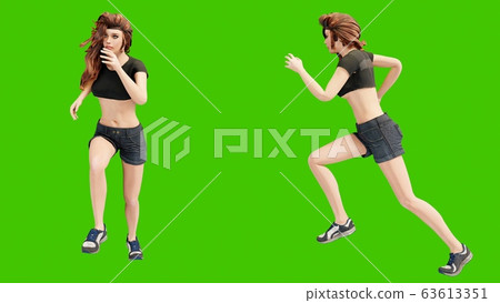 A young beautiful woman is engaged in sports exercises. 3D Rendering A young beautiful woman is engaged in sports exercises. 3D Rendering 63613351