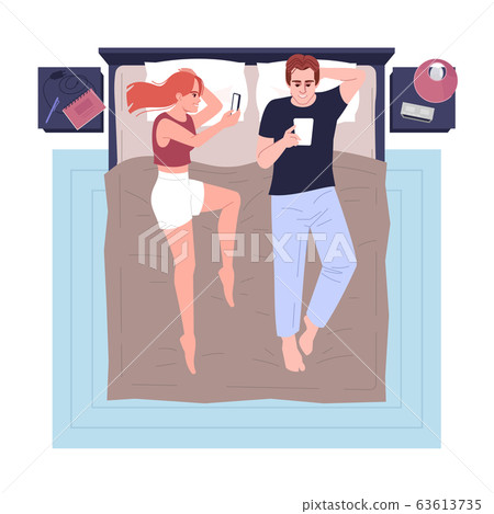 Boyfriend and girlfriend in bed using... - Stock Illustration [63613735] -  PIXTA