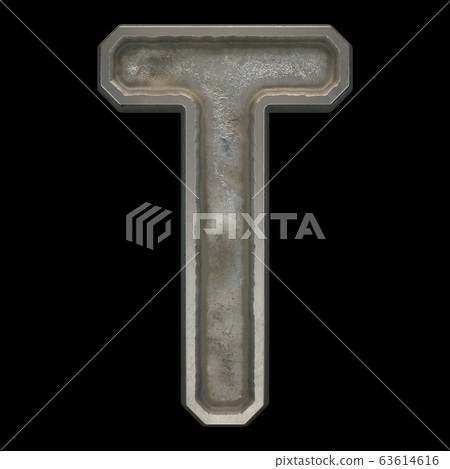 Industrial metal alphabet letter T on black background 3d 63614616