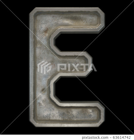 Industrial metal alphabet letter E on black background 3d Industrial metal alphabet letter E on black background 3d 63614742