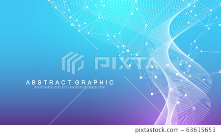 Scientific vector illustration genetic engineering and gene manipulation concept. DNA helix, DNA strand, molecule or atom, neurons. Abstract structure for Science or medical background. Wave flow Scientific vector illustration genetic engineering and gene manipulation concept. DNA helix, DNA strand, molecule or atom, neurons. Abstract structure for Science or medical background. Wave flow 63615651