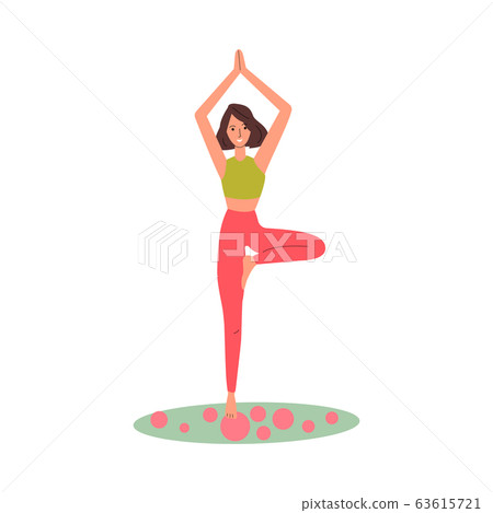 of woman in balance tree pose... - Stock Illustration [63615721] - PIXTA