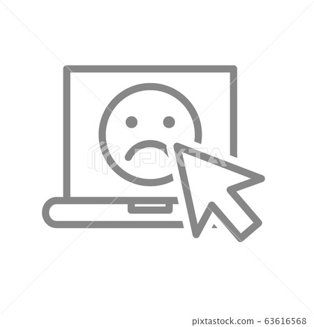 Laptop with sad face line icon. Customer unsatisfaction, negative feedback symbol Laptop with sad face line icon. Customer unsatisfaction, negative feedback symbol 63616568