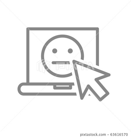 Laptop with neutral face line icon. Customer unsatisfaction, neutral feedback symbol Laptop with neutral face line icon. Customer unsatisfaction, neutral feedback symbol 63616570