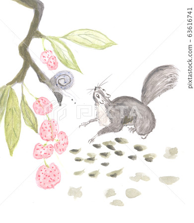Watercolor art of cute squirrel in chinese style 63616741