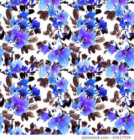 Watercolor blossom tree pattern 63617504