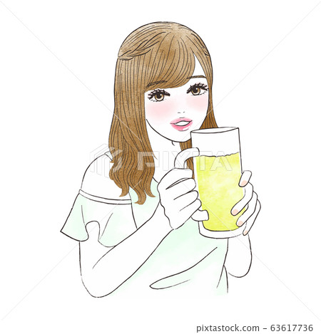 喝啤酒的女人插畫向量 63617736