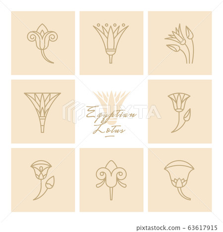 A set of vector logos Egyptian lotus flower. 63617915
