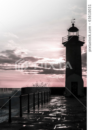 Felgueiras Lighthouse at sunset in stormy weather, Portugal Felgueiras Lighthouse at sunset in stormy weather, Portugal 63618031