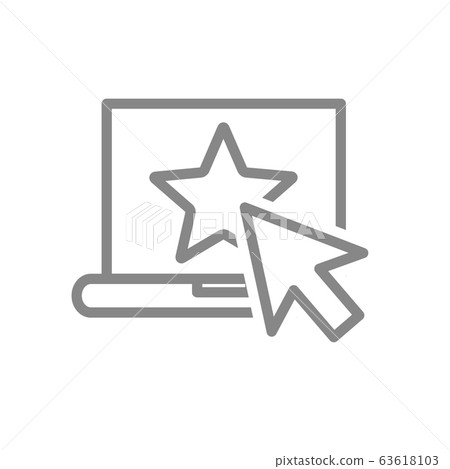 Laptop with star and cursor arrow line icon.... - Stock Illustration ...