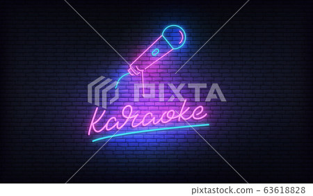 Karaoke neon billboard. Neon sign with microphone and Karaoke lettering 63618828