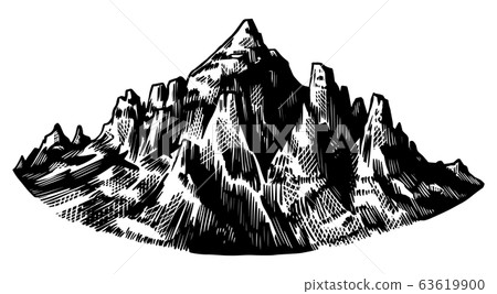 Alps Mountains. Chamonix-Mont-Blanc peaks. Vintage rock, old highlands range. Hand drawn vector 63619900