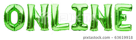 Green word ONLINE made of inflatable balloons 63619918