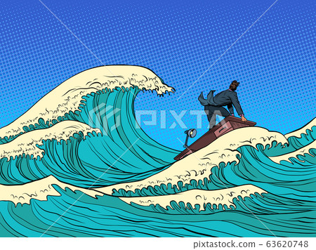 businessman waves of the economic storm crisis businessman waves of the economic storm crisis 63620748
