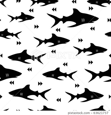 seamless black white pattern of cute sharks 63621737