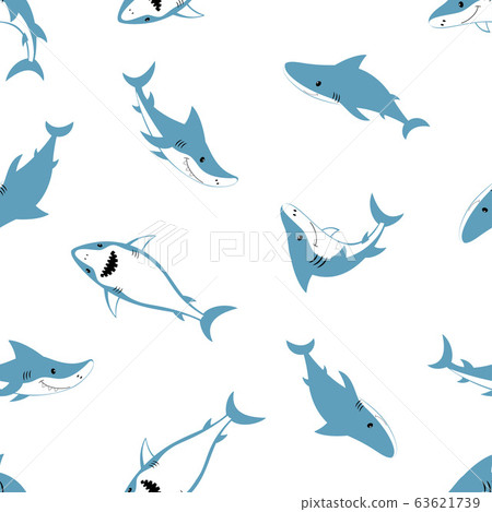 seamless pattern of cute diferent sharks isolated 63621739