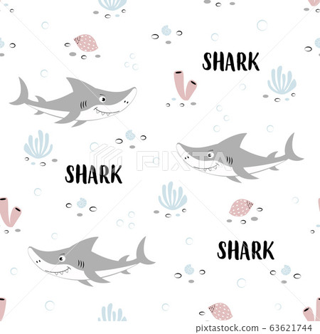 seamless pattern of cute shark with lettering 63621744