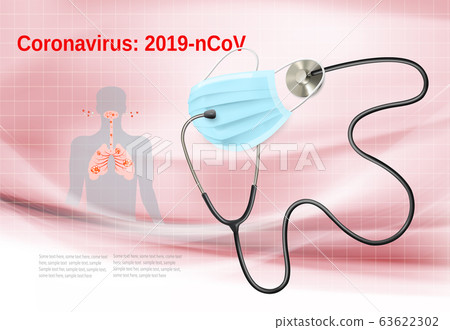 Coranavirus background with a medical face mask Coranavirus background with a medical face mask 63622302