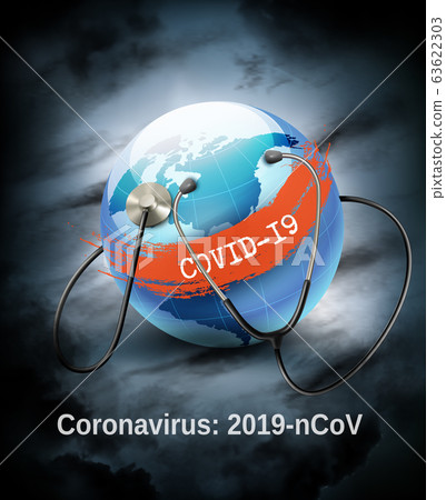 Coranavirus pandemic background with a stethoscope Coranavirus pandemic background with a stethoscope 63622303