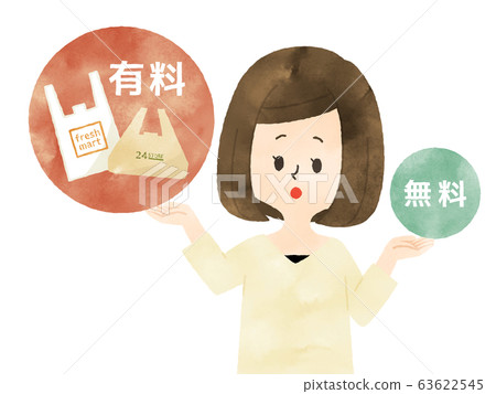 女人 塑料購物袋塑料 水彩 插圖素材 圖庫