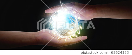 A glowing sphere floating in the palm of your hand 63624333