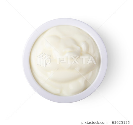 yoghurt in a cup isolated on white background . top view yoghurt in a cup isolated on white background . top view 63625135