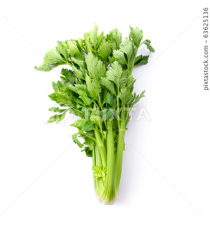 Fresh celery isolated on white background. top view Fresh celery isolated on white background. top view 63625136
