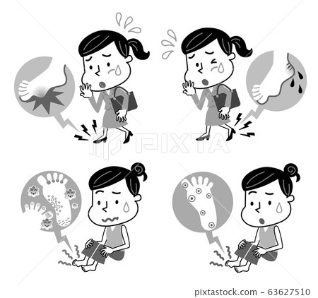 Woman foot trouble monotone illustration 63627510