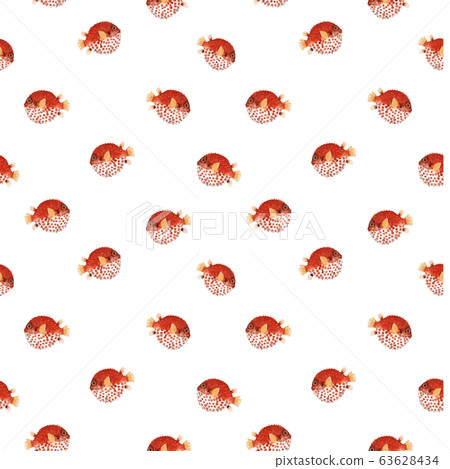 Beautiful seamless vector pattern with very cute watercolor hedgehog fishes. Stock illustration. Sea life wallpaper. Underwater marine background. 63628434