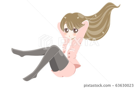 長發女人穿著黑色緊身褲（粉彩） 63630023