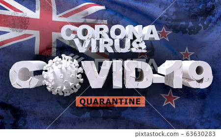 Waving national flag of New Zealand. Waved highly detailed close-up 3D render. 63630283