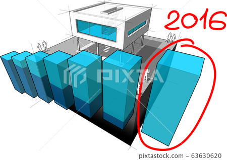 diagram of a modern house with rising abstract business diagram and hand drawn note 2016 over last diagram bar 63630620