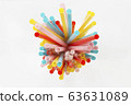 Red, light blue, yellow, pink straws, white background 63631089