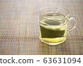 Green tea and tea bag in glass cup 63631094