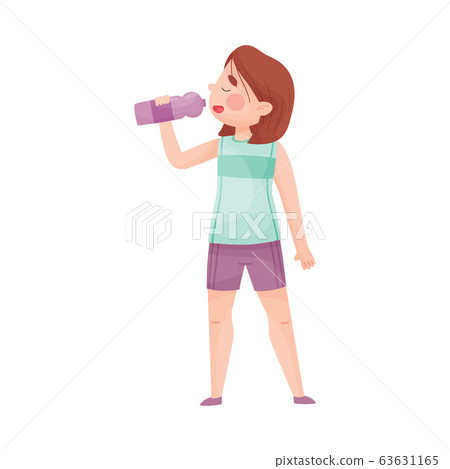 Girl in T-shirt Drinking Cool Water from Bottle Because of Hot Weather Vector Illustration Girl in T-shirt Drinking Cool Water from Bottle Because of Hot Weather Vector Illustration 63631165