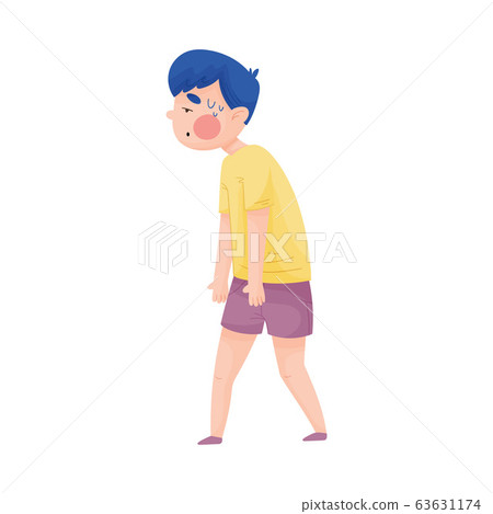 Boy in T-shirt Walking with Heavy Steps Along... - Stock Illustration ...