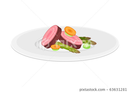 Haute Cuisine with Vegetables Meticulously Prepared and Served on Plate with Fancy Garnish Vector Illustration 63631281