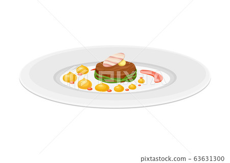 Grande Cuisine with Meticulous Food Preparation and Serving on Plate with Fancy Garnish Vector Illustration 63631300