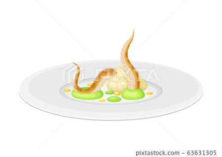 Haute Cuisine with Meticulous Seafood Preparation and Serving on Plate with Fancy Garnish Vector Illustration Haute Cuisine with Meticulous Seafood Preparation and Serving on Plate with Fancy Garnish Vector Illustration 63631305
