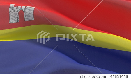 Russian region flag images - Flag of Kaliningrad Oblast. Waving banner 3D illustration. 63631636