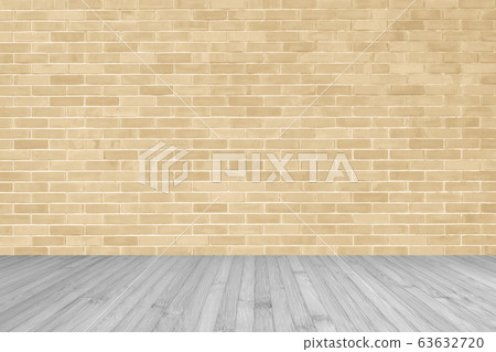 Light yellow brown brick wall with wooden floor in grey color Light yellow brown brick wall with wooden floor in grey color 63632720