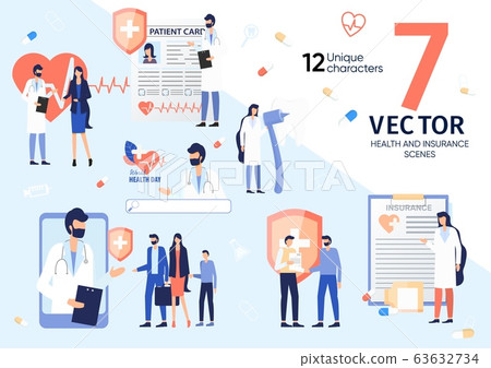 Healthcare Insurance Services Vector Scenes Set - Stock Illustration ...