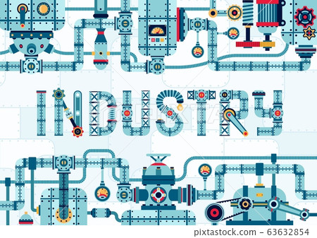 Steampunk industry frame banner of complex... - Stock Illustration ...