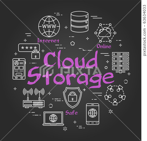 Vector black line concept of internet secure network technology as cloud storage 63634033