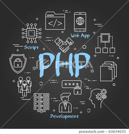 Vector black round line banner of PHP concept 63634035
