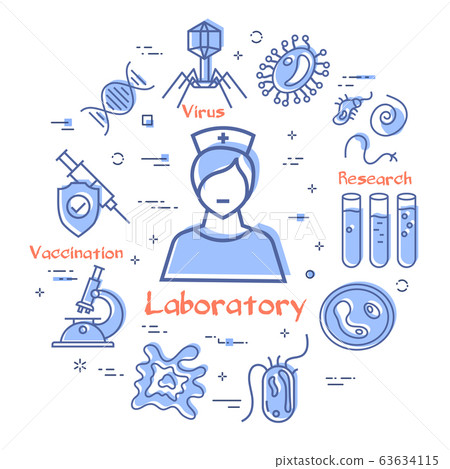 Vector line concept of analysis laboratory woman 63634115