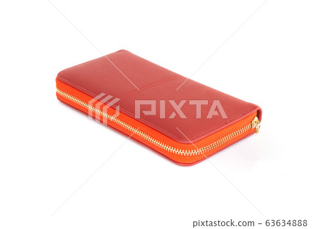 Closeup modern red woman wallet fashion on white Closeup modern red woman wallet fashion on white 63634888